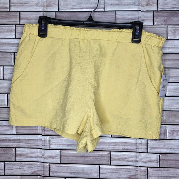 New O'NEILL Womens Carlene Shorts Mustard Yellow Linen Blend Size Large‎ Bottoms - Picture 1 of 12